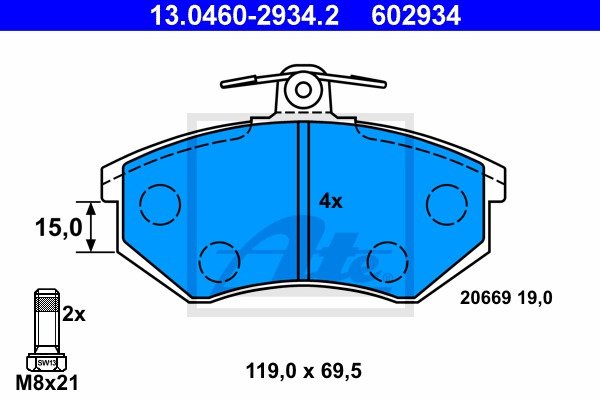 Scheibenbremse ATE 13.0460-2934.2 passend für VAG 1 Bremsbelagsatz
